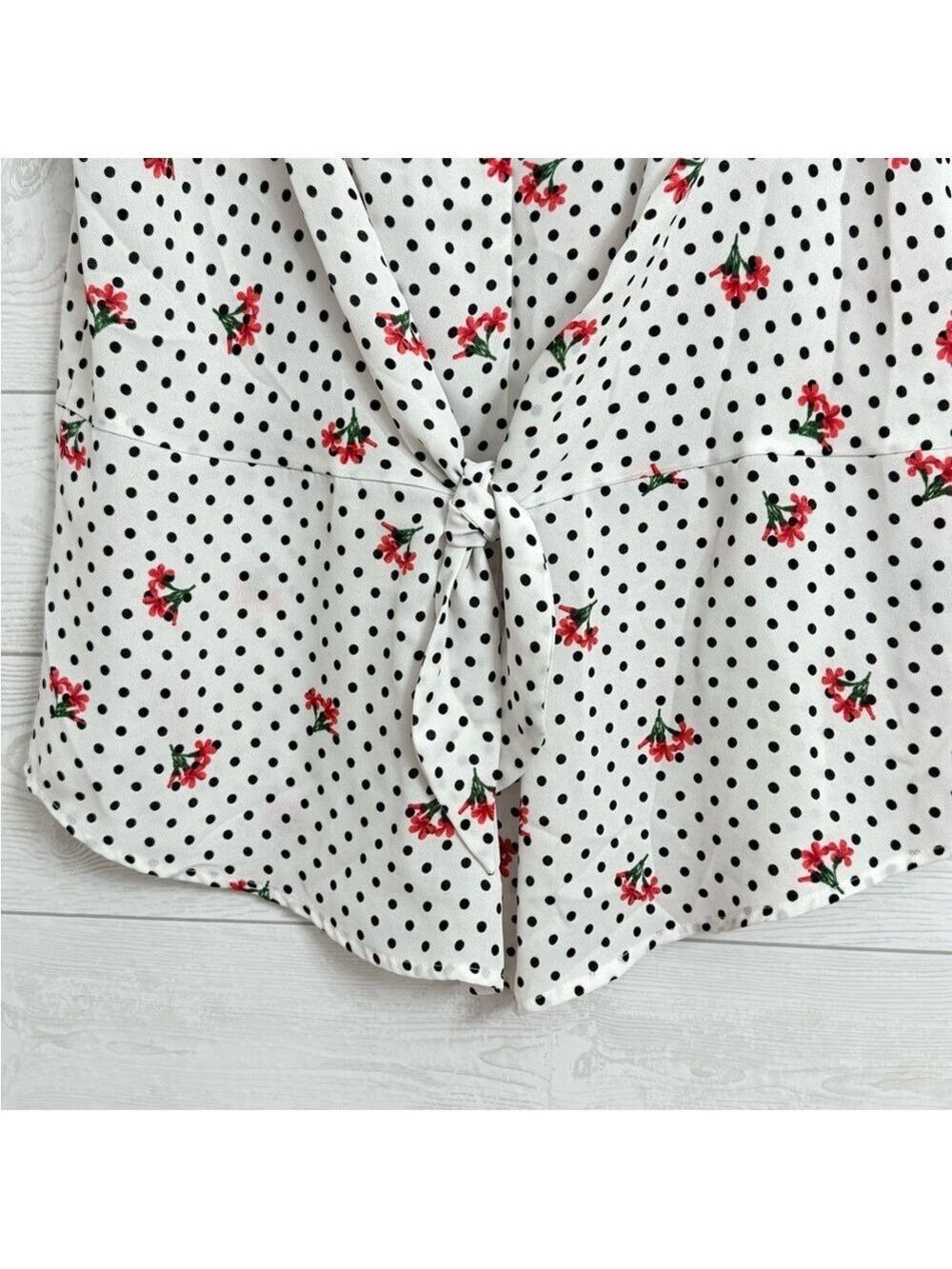 Liz Claiborne Career Women’s White Polka Dot5 Floral Sleeveless Blouse. Size L - Picture 5 of 7